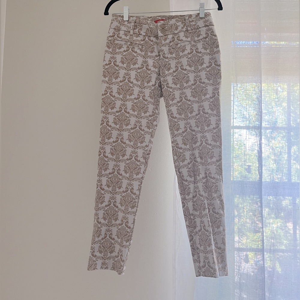 Anthropologie Cartonnier Jacquard Charlie Ankle Pants Ivory and Gold